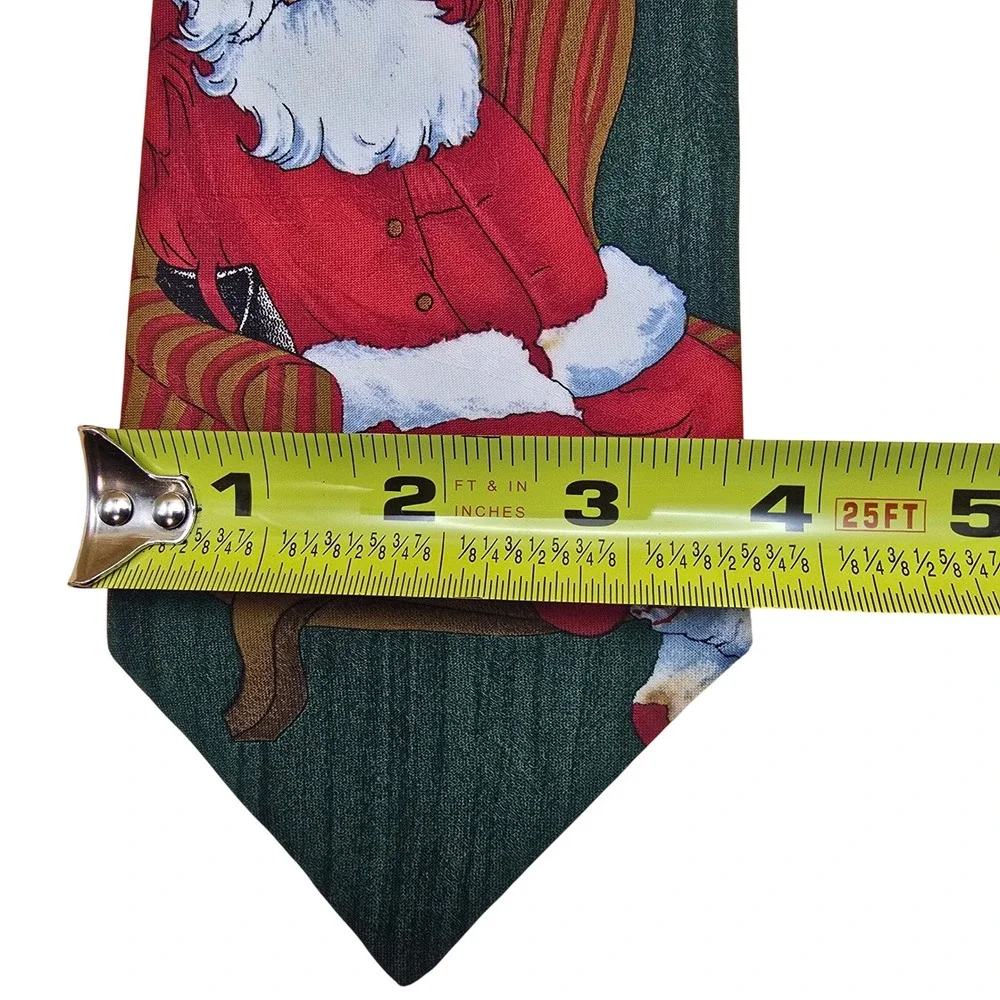 Hallmark Specialties Mens Santa‎ Claus Christmas Tie Green Holiday Graphic USA